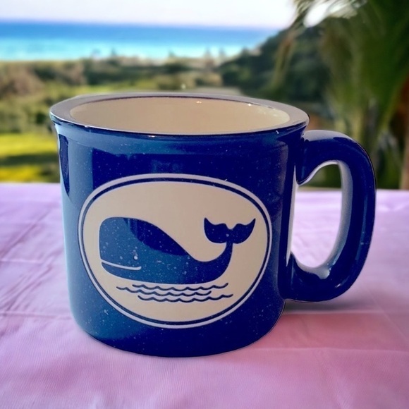 Cape Shore Mug Hand-Crafted Stoneware Blue & White Speckled Whale Stamped 12 oz. - Picture 1 of 5